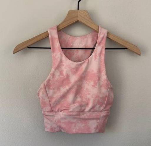 Anthropologie  Allfenix Sports Bra Pink White Cloud Print Cutout Racerback Padded