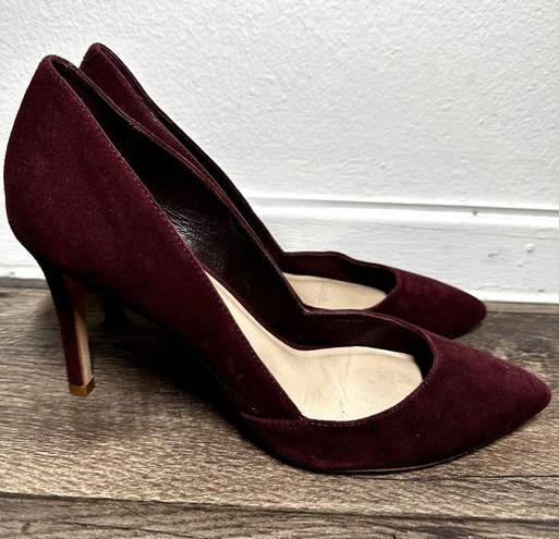 Loeffler Randall  Tamsin Pointed Toe Pumps Mid Heel Stiletto Suede Bordeaux 8.5