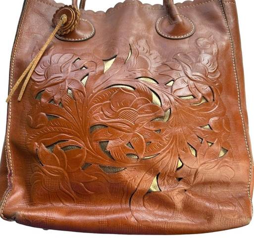 Patricia Nash  Women's Brown Leather Cutout Tooled Cavo Tote with Dust Bag