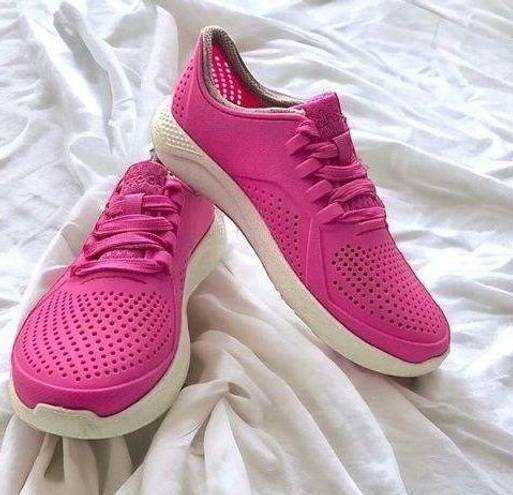 Crocs  LiteRide Pink Pacer Perforated Lace Up Shoes Womens