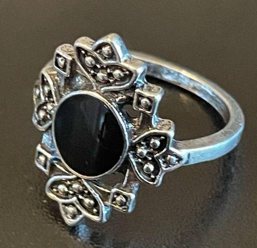 Onyx Vintage black  stone silver plated ring size 7