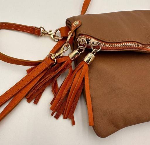 Vera Pelle  Italian Leather Brown Crossbody Tassel Purse