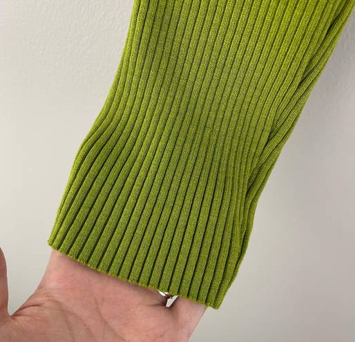 Cable and Gauge  Y2K 90’s Vibes Green Ribbed Rhinestone Half Zip Cropped Sweater