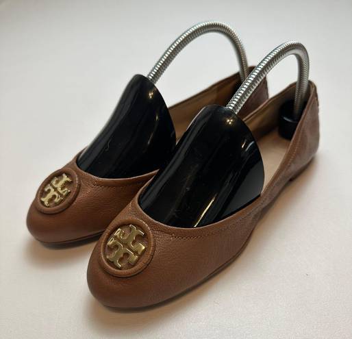 Tory Burch Allie Ballet Flats Elasticized Slip On Travel Brown Leather Womens 8M