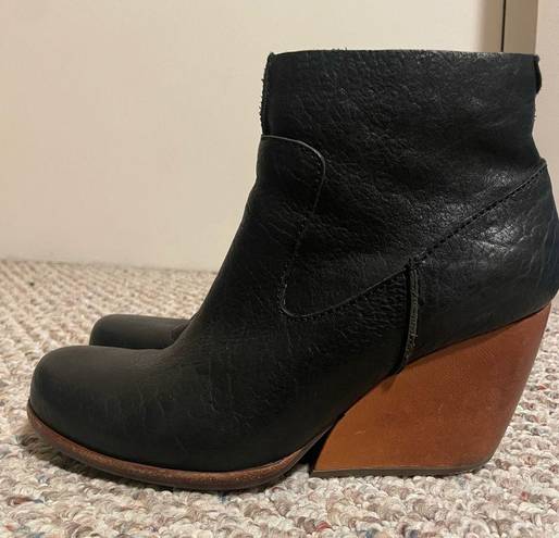 Kork-Ease  Michelle Black Leather Ankle Wedge Boots- Size 10