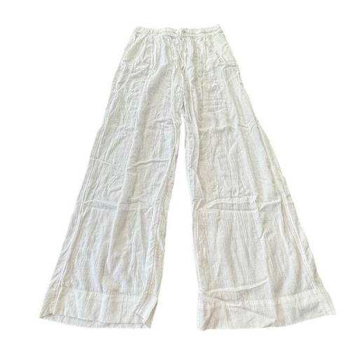 Gap NEW  Crinkle wide leg optic white linen pull on drawstring pants Size Medium