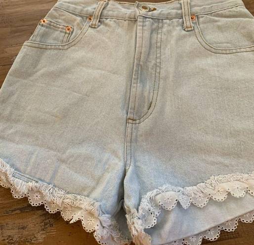 Daisy Vintage Size 24 0 1990 Steel Blue High Waist Lace  Duke Denim Jean Shorts