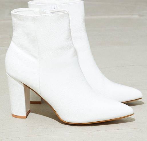 Pretty Little Thing White Croc Heeled Booties 