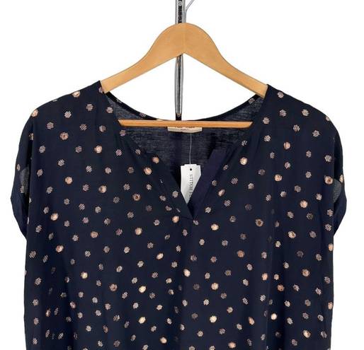 The Moon Full Maternity Reece Mixed Material Top Navy Copper Dot 2X NWT StitchFix