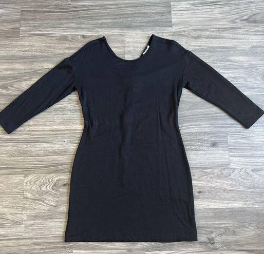 Loft Black Long Sleeve Open Back Fleece Lined Dress Size Small