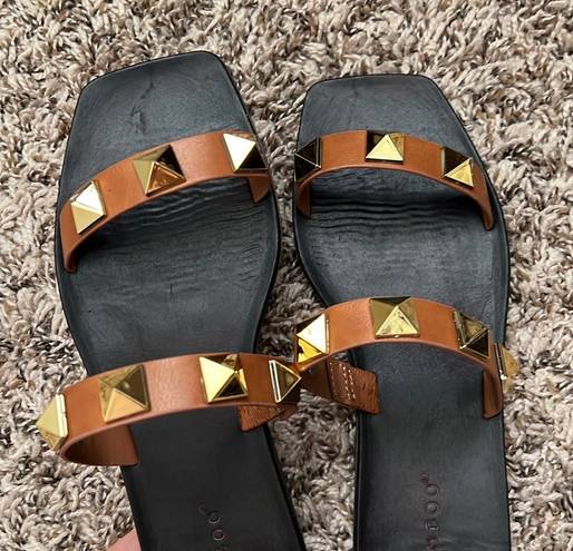 Bamboo Tan Square Toe Studded Sandals