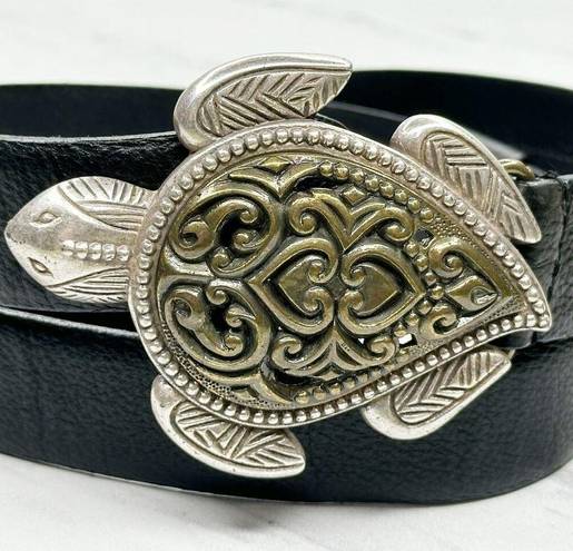 Chico's  Vintage Black Genuine Leather Turtle Buckle Belt Size Medium M Large L