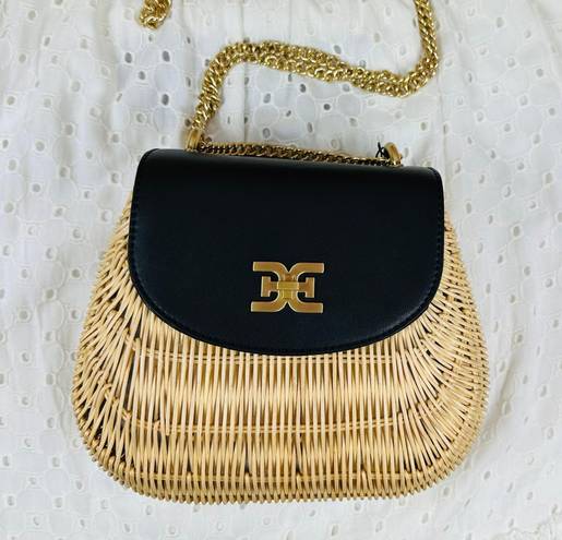 Sam Edelman Millie Basket Flap Shoulder Bag - Black / Rattan