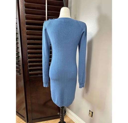 L'Agence  Womens Sweater Dress Blue Stretch Jewel Neck Long Sleeve Ribbed S New