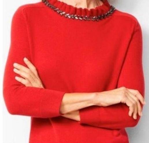 Talbots rsvp by  NWT Red Pullover Sweater Ruffle Rhinestone Keyhole Neck SZ 1XP