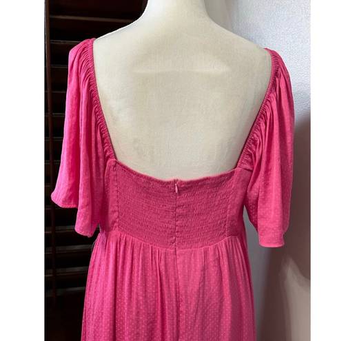 Nsr Womens Dress Pink Smocked Midi Sweetheart Neck Short Flutter Sleeve XL New