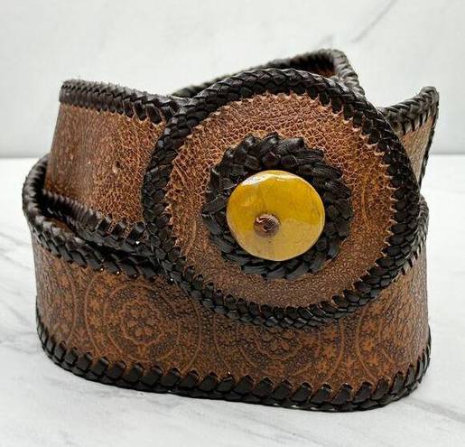 Chico's  Vintage Genuine Leather Floral Tooled Belt Size Medium M Womens