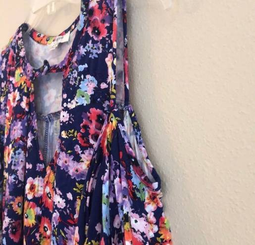 Umgee Floral Cold Shoulder Babydoll Mini Dress Size Small