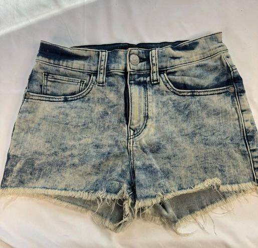 EXPRESS  Women sz 4 Acid Wash Demin 2” Short Raw Hem Mid Rise Stretch 80s Grunge