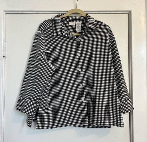 White Stag white and black check gingham button up long sleeve shirt blouse Y2K