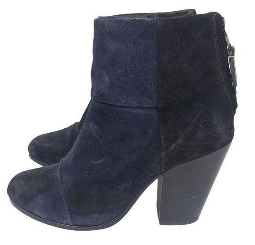 Rag and Bone  NEWBURY CLASSIC SUEDE TWO TONE BOOTS BLACK NAVY WOMENS SIZE 8 $485