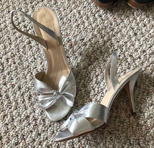 Kate Spade  Silver Sling Back Bow Heels