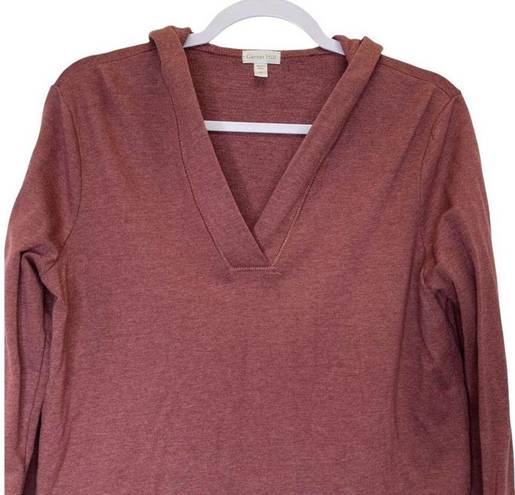 Garnet Hill  Women's Light Burgundy Hoodie V-Neck Sweatshirt Size XS