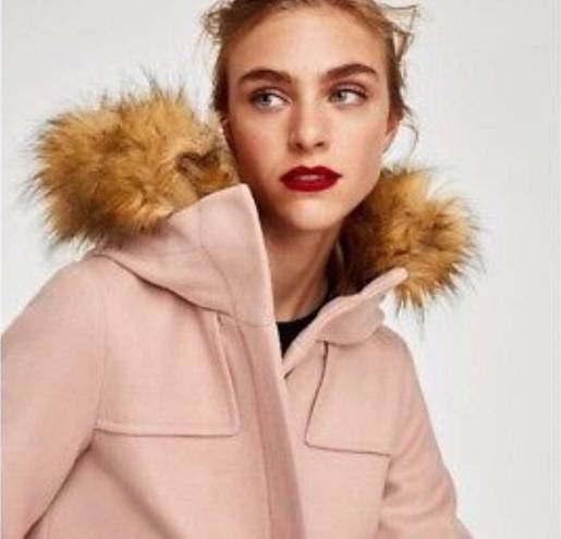 ZARA Women Short Coat With Textured Hood Pink Size M NWT