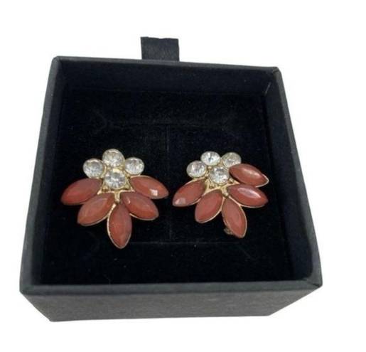 Petal Vintage Rhinestone Floral Coral Lucite Faceted  Earrings