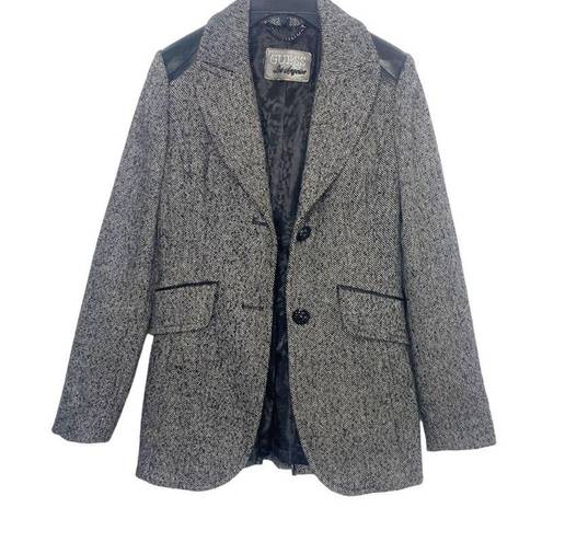 Guess Y2K  black tweed blazer jacket elbow patches