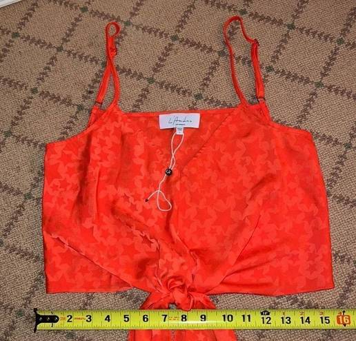 L'Academie L’Academie LA orange/ red camisole w tonal star pattern and tie front NWT S