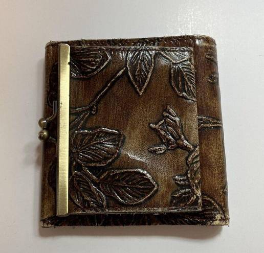 Patricia Nash  Brown Leather Floral Embossed Snap Close Wallet