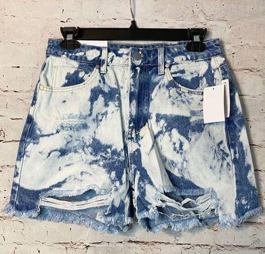 BP  Bleach Tie Dye Shorts Denim Jean Cutoffs Destroyed Distressed Blue White 28