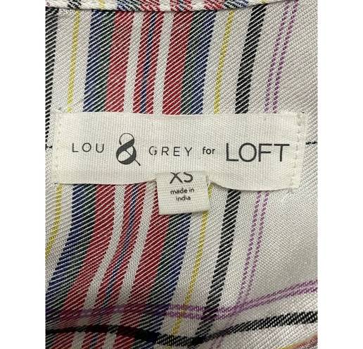 Lou & grey Womens Hi Lo Top Beige Red Plaid Long Sleeve Button Cuff XS