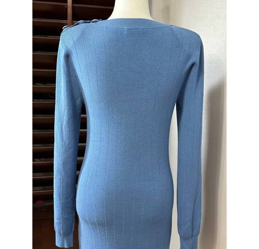 L'Agence  Womens Sweater Dress Blue Stretch Jewel Neck Long Sleeve Ribbed S New