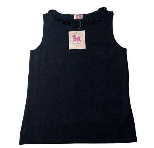 Loopy NEW Womens Pink Poodle Solid Black Knit Tank Top with  Fringe Trim Size S