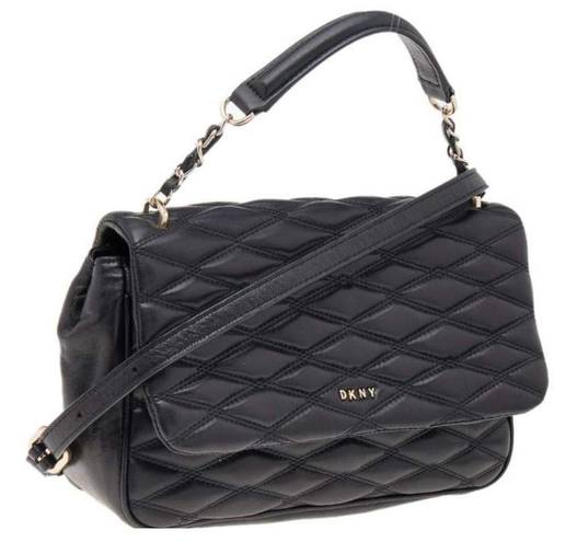 DKNY  Black Diamond Quilted Leather Lara Top Handle Crossbody Bag