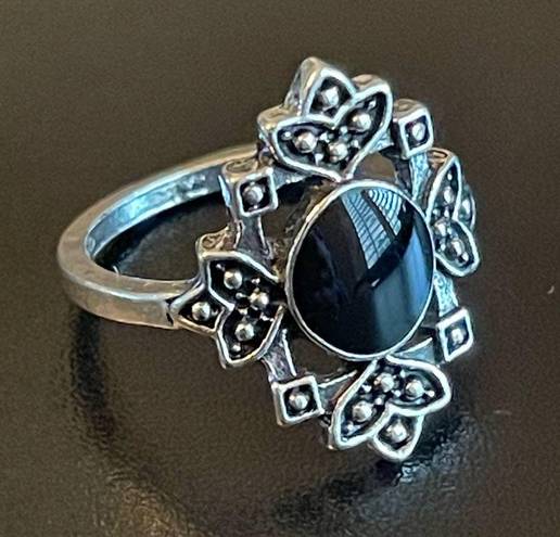 Onyx Vintage black  S925 silver plated ring size 7