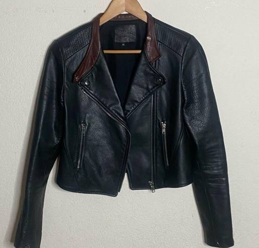 Paige NWOT  black leather / silk jacket with brown collared lining (‎ XS )