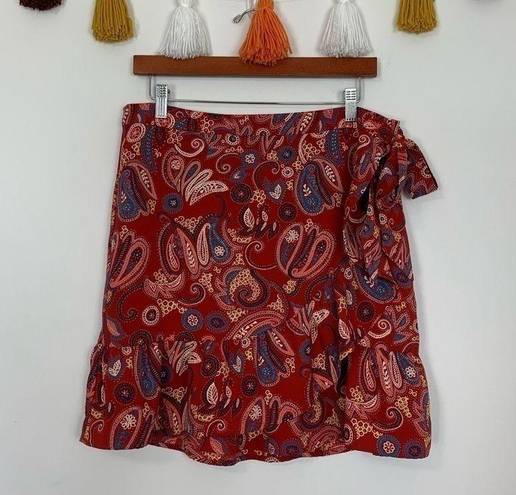 Loft  Red Floral Paisley Ruffle Wrap Skirt Size 12