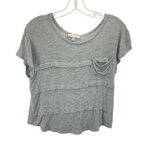 Edge Eri + Ali Womens Scoopneck Shirt Short Sleeve Raw  Stretch Pocket Gray Small