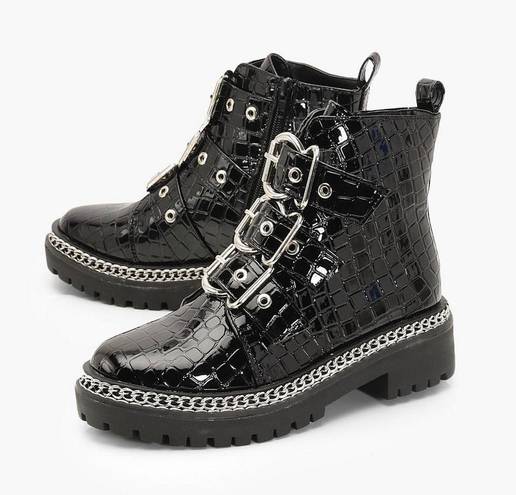 Boohoo Croc Biker Boots