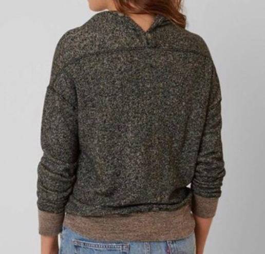 BKE Gimmicks X  Double V Neck Marled Heather Button Sweatshirt Grey Black XS