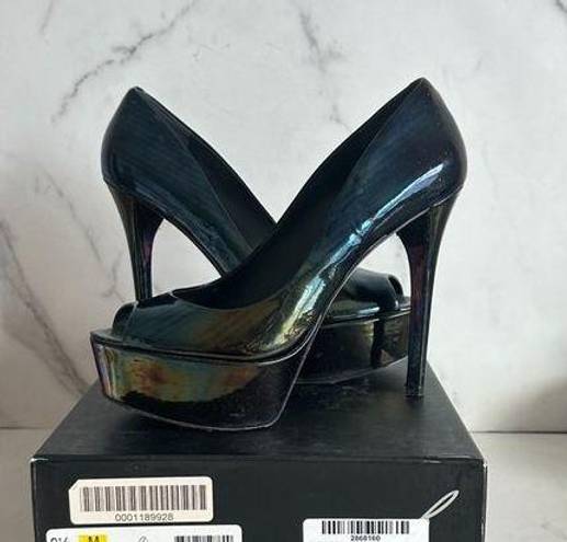 Brian Atwood  Bambola Black Patent Leather Platform Heels Sz 9.5