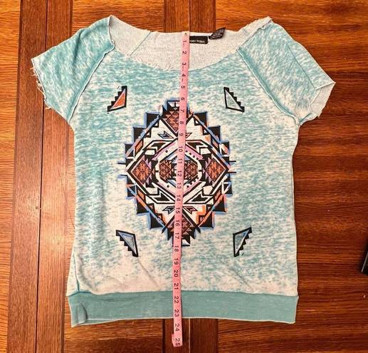 Sweater Project  Light Aqua Blue Aztec Short Sleeve Oversized Blouse Size XL