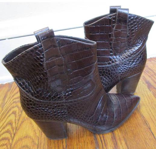 Gibson Latimer Booties 7M Gia Ankle Cow Leather Brown Snakeskin Print Women