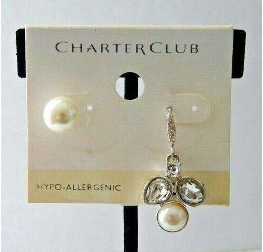 Charter Club MIX IT UP!  Silver Tone Crystal & Pearl Stud & Dangle Drop Earrings