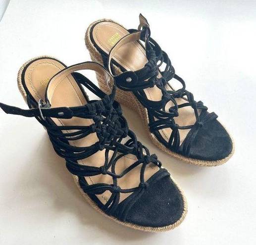 Johnston & Murphy  | Mindy Braided Jute Wedge Sandals Black Suede Womens …