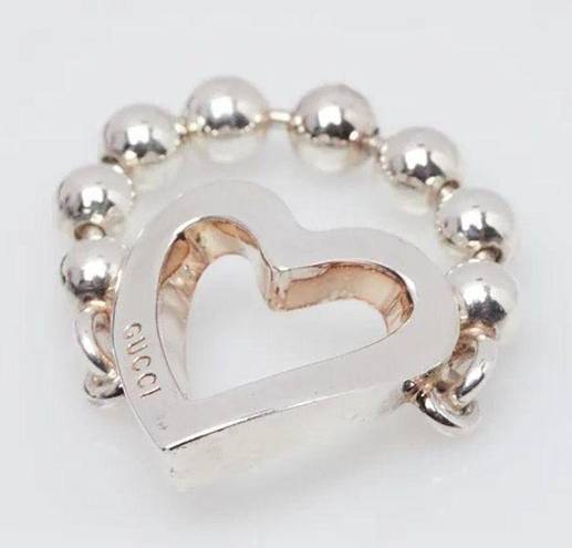 Gucci  Sterling Silver Open Heart Ring Size 6 NEW Toggle & Beaded