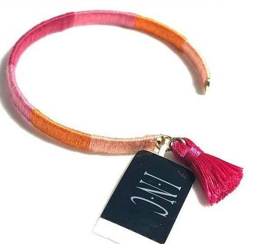 INC NEW  Gold-Tone Tassel Charm Color-Block Thread-Wrapped BRACELET Pink Orange